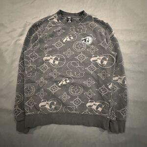 Sniper Gang Sweatshirt Mens S Kodak Black AOP Monogram Pullover Gray Hip Hop Rap